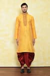 Samyukta Singhania_Yellow Art Silk Embroidered Floral Kurta And Dhoti Pant Set _Online_at_Aza_Fashions