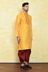 Shop_Samyukta Singhania_Yellow Art Silk Embroidered Floral Kurta And Dhoti Pant Set _Online_at_Aza_Fashions