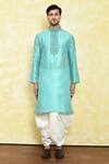 Buy_Samyukta Singhania_Green Silk Embroidery Tonal Placket Kurta With Dhoti Pant _Online_at_Aza_Fashions