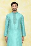 Shop_Samyukta Singhania_Green Silk Embroidery Tonal Placket Kurta With Dhoti Pant _Online_at_Aza_Fashions
