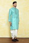 Samyukta Singhania_Green Silk Embroidery Tonal Placket Kurta With Dhoti Pant _at_Aza_Fashions