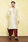 Buy_Samyukta Singhania_Beige Art Silk Embroidered Placket Kurta And Maroon Dhoti Pant _at_Aza_Fashions