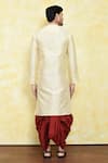 Shop_Samyukta Singhania_Beige Art Silk Embroidered Placket Kurta And Maroon Dhoti Pant _at_Aza_Fashions