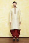 Buy_Samyukta Singhania_Beige Art Silk Embroidered Placket Kurta And Maroon Dhoti Pant _Online_at_Aza_Fashions