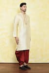 Samyukta Singhania_Beige Art Silk Embroidered Placket Kurta And Maroon Dhoti Pant _at_Aza_Fashions