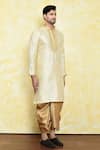 Shop_Samyukta Singhania_Beige Art Silk Embroidered Flower Placket Kurta Dhoti Pant Set _Online_at_Aza_Fashions