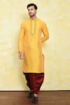 Buy_Samyukta Singhania_Yellow Art Silk Embroidered Placket Kurta Dhoti Pant Set _at_Aza_Fashions