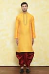 Buy_Samyukta Singhania_Yellow Art Silk Embroidered Placket Kurta Dhoti Pant Set _Online_at_Aza_Fashions