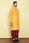 Samyukta Singhania_Yellow Art Silk Embroidered Placket Kurta Dhoti Pant Set _at_Aza_Fashions