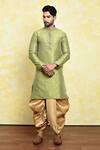 Buy_Samyukta Singhania_Green Art Silk Embroidered Straight Placket Kurta Set _at_Aza_Fashions