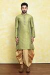 Shop_Samyukta Singhania_Green Art Silk Embroidered Straight Placket Kurta Set _Online_at_Aza_Fashions