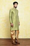 Samyukta Singhania_Green Art Silk Embroidered Straight Placket Kurta Set _at_Aza_Fashions