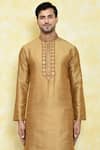 Shop_Samyukta Singhania_Beige Silk Embroidery Floral Placket Kurta With Dhoti Pant _Online_at_Aza_Fashions