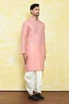 Samyukta Singhania_Pink Art Silk Mirror Placket Embroidered Kurta With Dhoti Pant _at_Aza_Fashions