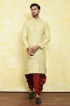 Buy_Samyukta Singhania_Yellow Art Silk Damask Bloom Embroidery Kurta With Dhoti Pant _at_Aza_Fashions