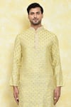 Samyukta Singhania_Yellow Art Silk Damask Bloom Embroidery Kurta With Dhoti Pant _Online_at_Aza_Fashions