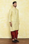 Samyukta Singhania_Yellow Art Silk Damask Bloom Embroidery Kurta With Dhoti Pant _at_Aza_Fashions