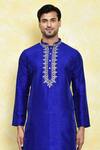 Samyukta Singhania_Blue Silk Embroidery Flora Placket Kurta With Dhoti Pant _Online_at_Aza_Fashions