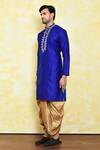 Samyukta Singhania_Blue Silk Embroidery Flora Placket Kurta With Dhoti Pant _at_Aza_Fashions