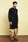 Samyukta Singhania_Black Art Silk Sequin Embroidery Checkered Kurta With Dhoti Pant _at_Aza_Fashions