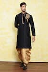 Buy_Samyukta Singhania_Black Art Silk Peony Bloom Embroidery Kurta With Dhoti Pant _at_Aza_Fashions