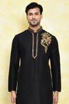 Samyukta Singhania_Black Art Silk Peony Bloom Embroidery Kurta With Dhoti Pant _Online_at_Aza_Fashions