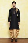 Shop_Samyukta Singhania_Black Art Silk Peony Bloom Embroidery Kurta With Dhoti Pant _Online_at_Aza_Fashions