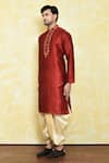 Samyukta Singhania_Red Art Silk Budding Bloom Placket Embroidered Kurta With Dhoti Pant _at_Aza_Fashions