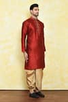 Samyukta Singhania_Maroon Art Silk Paisley Placket Embroidered Kurta With Dhoti Pant _at_Aza_Fashions