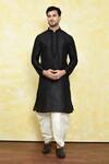 Buy_Samyukta Singhania_Black Silk Embroidery Gardenia Placket Kurta With Dhoti Pant _at_Aza_Fashions