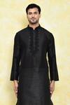 Buy_Samyukta Singhania_Black Silk Embroidery Gardenia Placket Kurta With Dhoti Pant _Online_at_Aza_Fashions