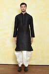 Shop_Samyukta Singhania_Black Silk Embroidery Gardenia Placket Kurta With Dhoti Pant _Online_at_Aza_Fashions