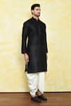 Samyukta Singhania_Black Silk Embroidery Gardenia Placket Kurta With Dhoti Pant _at_Aza_Fashions
