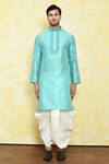 Buy_Samyukta Singhania_Green Silk Embroidery Crest Placket Kurta With Dhoti Pant _Online_at_Aza_Fashions