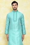 Shop_Samyukta Singhania_Green Silk Embroidery Crest Placket Kurta With Dhoti Pant _Online_at_Aza_Fashions