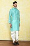 Samyukta Singhania_Green Silk Embroidery Crest Placket Kurta With Dhoti Pant _at_Aza_Fashions