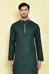 Buy_Samyukta Singhania_Green Silk, Cotton Embroidery Thread Work Placket Kurta Set _Online_at_Aza_Fashions
