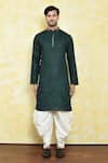 Shop_Samyukta Singhania_Green Silk, Cotton Embroidery Thread Work Placket Kurta Set _Online_at_Aza_Fashions