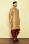 Samyukta Singhania_Brown Art Silk Embroidered Mirror Floral Straight Kurta Set _at_Aza_Fashions