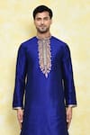 Buy Arihant Rai Sinha Blue Silk Embroidery Placket Kurta Set Online at Aza Fashions Buy_Arihant Rai Sinha_Blue Silk Embroidery Placket Kurta Set _Online_at_Aza_Fashions