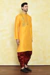 Samyukta Singhania_Yellow Art Silk Embroidered Kurta And Patiala Pant Set _at_Aza_Fashions