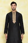 Buy_Arihant Rai Sinha_Black Silk Embroidery Contrast Placket Kurta Set _Online_at_Aza_Fashions