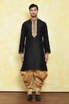 Shop_Arihant Rai Sinha_Black Silk Embroidery Contrast Placket Kurta Set _Online_at_Aza_Fashions