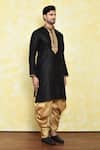 Arihant Rai Sinha_Black Silk Embroidery Contrast Placket Kurta Set _at_Aza_Fashions