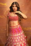 Gopi Vaid_Red Blouse And Lehenga Tussar Embroidery Marodi Zardozi Bridal Set _at_Aza_Fashions