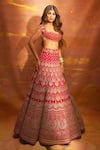 Buy_Gopi Vaid_Red Blouse And Lehenga Tussar Embroidery Marodi Zardozi Bridal Set 