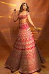 Gopi Vaid_Red Blouse And Lehenga Tussar Embroidery Marodi Zardozi Bridal Set _Online