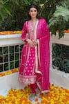 Buy_Gopi Vaid_Pink Anarkali Tussar Embroidery Zari Thread Aarohi Work Set  _at_Aza_Fashions