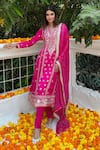 Gopi Vaid_Pink Anarkali Tussar Embroidery Zari Thread Aarohi Work Set  _Online_at_Aza_Fashions