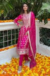 Shop_Gopi Vaid_Pink Anarkali Tussar Embroidery Zari Thread Aarohi Work Set  _Online_at_Aza_Fashions